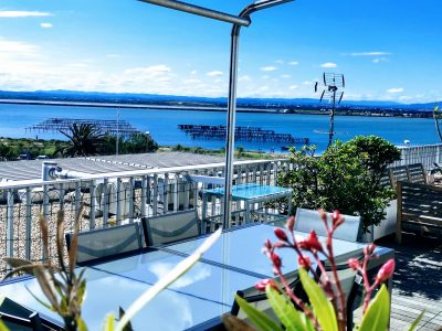 Vue de la grande terrasse du Front de Mer location de vacances à la semaine ou au mois sur la plage de Palavas
