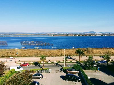 Vue sur Montpellier et l'arrière pays des Terrasses du Front de Mer location de vacances à la semaine ou au mois sur la plage de Palavas
